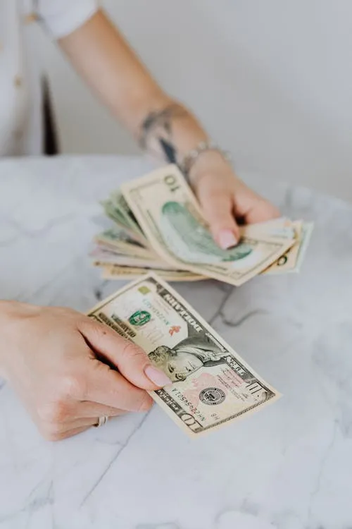 A person counting dollar bills